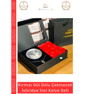 #Kolye Siyah Kutu Kokulu Kırmızı Gül Sevgililer Günü Tasarımı İstiridye İnci Kolye Seti