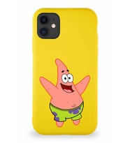 Apple iPhone 11 Soft Premier Kapak Patrick Yıldız Tasarımlı Silikon Kılıf - Sarı (Şeffaf)