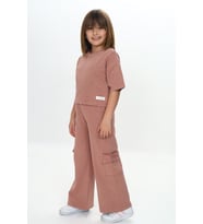 Toontoy Kız Çocuk Yıkamalı Crop Eşofman Takım (Bordo)
