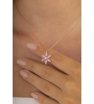 Gümüş Pazarım Pembe Taşlı 6 Yapraklı Yonca Gümüş Kolye