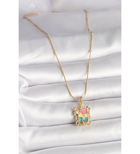 316L Çelik Gold Renk Renkli Zirkon Taşlı Kelebek İşlemeli Portre Model Kadın K - SSSSSS4117-3