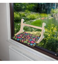 Güçlü Vantuzlu Kedi Cam Yatağı, Cama Asılan Ahşap Kedi Yatağı, Pencere Önü Dinlenme Alanı, Çıkarılabilir Minderli, Standart (Patili Desen)
