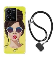 Vivo Y35 Kılıf Resimli Boyun Askılı İpli Desenli Silikon Lollipop Woman 1416