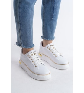 MINA Bağcıklı Ortopedik Taban Kadın Sneaker Spor Ayakkabı  CBT - Beyaz/Altın