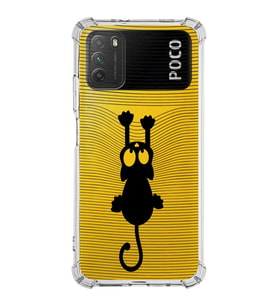 Xiaomi Poco M3 Köşe Korumalı Antişok Kapak Çizgi Kedi Tasarımlı Şeffaf Silikon Kılıf