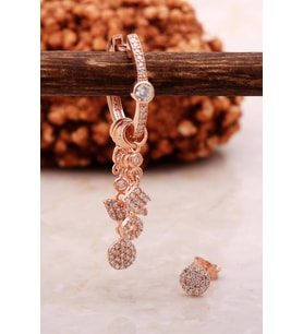 Taşlı Rose Gümüş Kombin Şans Küpe 5460