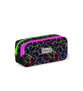 CORAL HIGH 22145 KIDS ÇOK RENKLİ KALP DESENLİ DESENLİ İKİ BÖLMELİ KALEM ÇANTASI