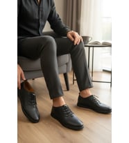 Enoch Hakiki Deri Siyah Delikli Detaylı Erkek Sneaker Ortopedik Taban