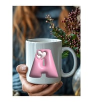 Kalpli Harf Şeklinde Kişiye Özel 3 Boyutlu Tasarım Seramik Kupa Mug - Hediyelik (Beyaz)