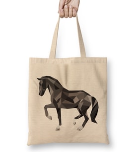 Geometric Animal Black Horse Bez Çanta Uzun Saplı
