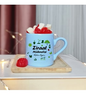 Ziraat Mühendisi Tasarımlı Kişiye Özel Mavi Türk Kahvesi Fincan