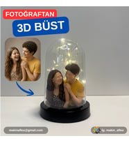(Işıklı) Fanus İçinde Kişiye Özel 3D 2 Kişilik Büst (7cm)