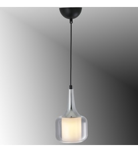 TT603-1-SY-KR TT Aydınlatma Mat Siyah - Krom Tekli Silindir Çift Camlı Avize