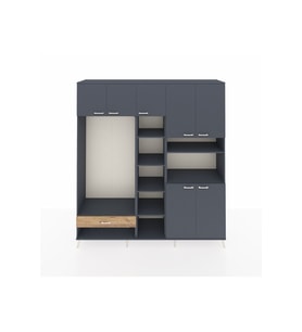 Hyperion Dolap 11 Raflı Tek Çekmeceli 7 Kapaklı 220x44x243 Antrasit-Antrasit/Çam