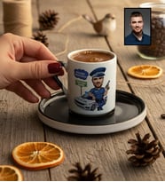 Kişiye Özel Kişiye Özel Karikatürlü Erkek Polis Türk Kahvesi Fincanı Polisler Günü Hediyesi