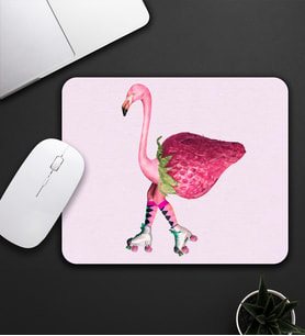 Pembe Çilekli Flamingo Motifli Mouse Pad 23x19cm Fare Altlığı Kaydırmaz Taban De586
