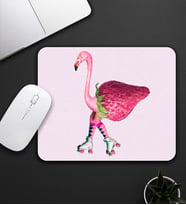 Pembe Çilekli Flamingo Motifli Mouse Pad 23x19cm Fare Altlığı Kaydırmaz Taban De586