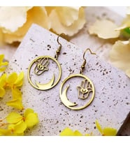 Kişiye Özel 925 Ayar Gümüş Tasarım Hamsa ve Hilal Küpe (Gold)