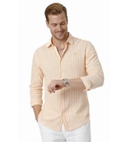 DeepSEA Sarı Slim Fit Çizgili %100 Pamuk Erkek Gömlek – Nefes Alan Şık Günlük Gömlek 2602626