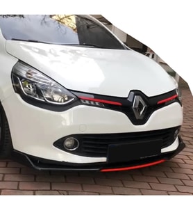 Renault Clio 4 Mk4 Beyaz Renkli Şeritli Dilli Ön Lip 4 Prç Parlak Siyah ABS 2012 - 2019