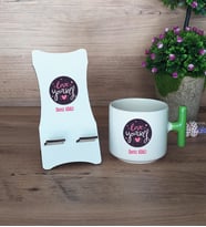 Love Your Self Hediye Sepeti Kupa Bardak T Kulplu ve Ahşap Telefon Standı Arkadaşa Hediye, Anneye Hediye (Model 8)