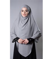 Gri Pratik Hazır Geçmeli Tesettür Eşarp Medine İpeği Bağcıklı Çift Katlı Sufle Hijab 2302_15