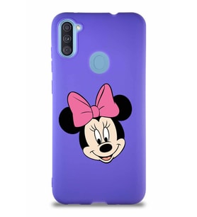 Samsung Galaxy A11 Soft Premier Kapak Minnie Mouse-C Tasarımlı Silikon Kılıf - Mor (Şeffaf)