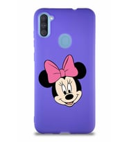 Samsung Galaxy A11 Soft Premier Kapak Minnie Mouse-C Tasarımlı Silikon Kılıf - Mor (Şeffaf)