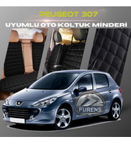Peugeot 307 Siyah Renk Tay Tüyü Cepli & Terletmez Sırtlı Oto Koltuk Minder Seti - Koltuk Koruma Kılıfı (ÖN & ARKA TAM SET)