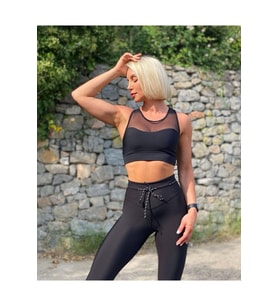 Siyah İp Kuşaklı Ekstra Yüksek Bel Toparlayıcı Spor Tayt