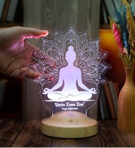 Yoga LED Lamba – Lotus Mandala Tasarımlı Meditasyon & Yoga Eğitmeni Hediyesi Kişiye Özel İsimli