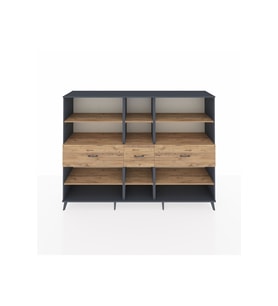 Hyperion Dolap 9 Raflı 3 Çekmeceli  220x44x163 Antrasit-Çam