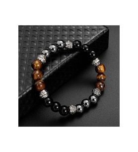 Erkek - A Kalite Kaplan Gözü + Hematit + Obdisyen Doğal Taşlı Şık Bileklik  Handcrafted