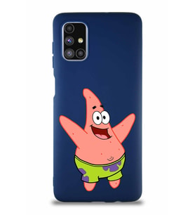 Samsung Galaxy M51 Soft Premier Kapak Patrick Yıldız Tasarımlı Silikon Kılıf - Lacivert (Şeffaf)