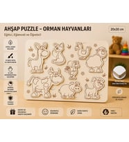 Ahşap Puzzle - Orman ve Çiftlik Dostları: Eğitici Zeka Oyunu (20x20 cm)