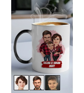 Üç Kişilik Aileye İlginç Hediye Karikatürlü Sihirli Kupa Bardak