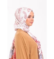 Çiçekli Desen Pavia Seri Şal Eşarp Askısı ile Birlikte 90X200 cm Beyaz Pembe-90X