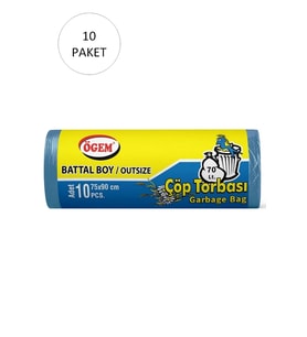 Battal Boy Çöp Torbası 75 x 90 cm 10 Lu Rulo x 10 Paket = 100 Adet (Mavi)