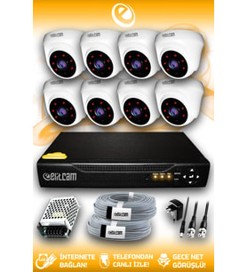 ELITCAM 8 Kameralı Dome 8 İç Kamera Set HDD'siz Full HD Gece Görüşlü Güvenlik Kamerası Sistemi