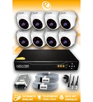 ELITCAM 8 Kameralı Dome 8 İç Kamera Set HDD'siz Full HD Gece Görüşlü Güvenlik Kamerası Sistemi