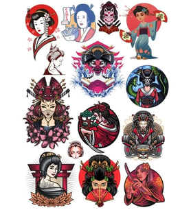 Japon Kadınları Sticker Set 15 Parça Telefon, Tablet, Defter, Laptop Sticker