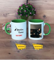 Öğretim Üyesi Kupa Bardak Yeşil Fotoğraflı Öğretmenler Günü Hediyesi