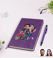 BK Gift Kişiye Özel Sevgililer Karikatürlü Mor Termo Deri Defter Kalem Seti Model 97