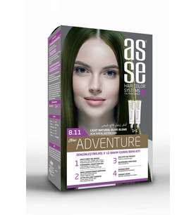 Asse Adventure Set Saç Boyası Kalıcı, Canlı Renkler 1+1 ikili Kullanım Seti (No8.11 AÇIK DOĞAL ZEYTİ