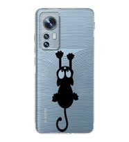 Xiaomi Mi 12 Uyumlu Kamera Korumalı Kapak Çizgi Kedi (Siyah) Tasarımlı Şeffaf Silikon Kılıf