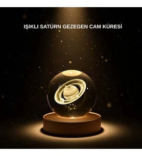 Ahşap Tabanlı 3d Satürn Kristal Küre Atmosfer Lambası
