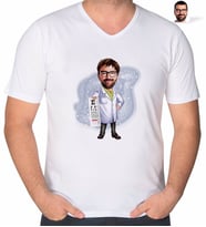 BK Gift Kişiye Özel Erkek Göz Doktoru Karikatürlü V Yaka Tişört-1 (Beyaz)