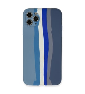 Iphone 11 Kılıf Ebruli Lansman Silikon - Mavi-Gri