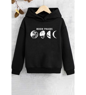 Çocuk Moon Phases Baskılı Sweatshirt (Siyah)