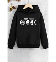 Çocuk Moon Phases Baskılı Sweatshirt (Siyah)